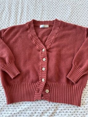 FP Beach cardigan, cotton, textured w/exposed hem, dusty rose,boxy, size XL